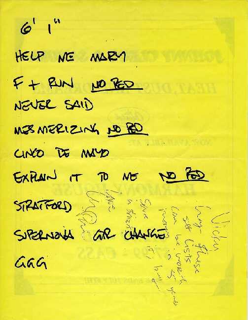 Liz setlist from 1993 with writing