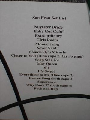 setlist from Caf Du Nord, San Francisco, CA, August 18, 2005
