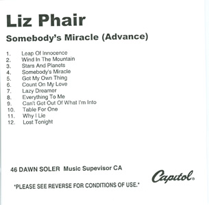 Somebody's Miracle (Advance) tracklisting